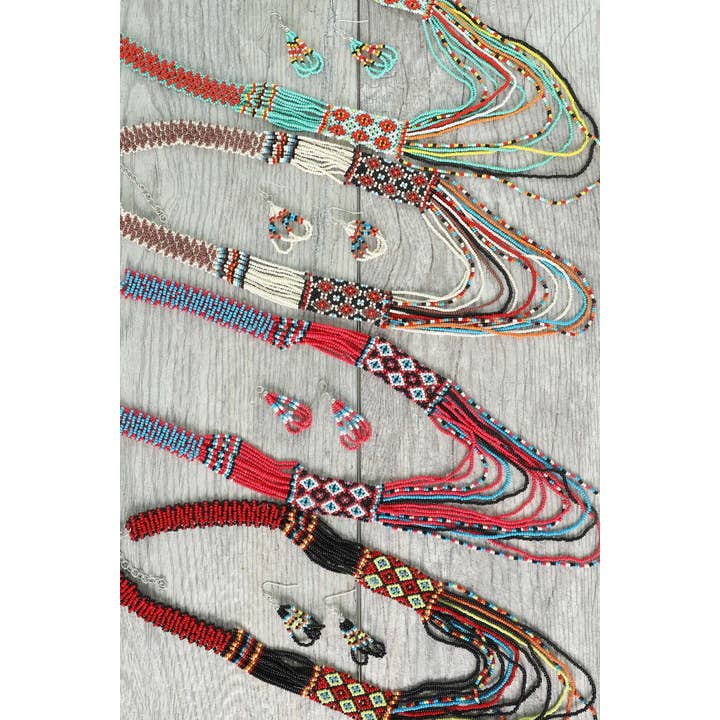 anbfashion - Wholesale Jewelry Set - NATIVE AMERICAN BEADED MULTI STRAND NECKLACE SET N142684