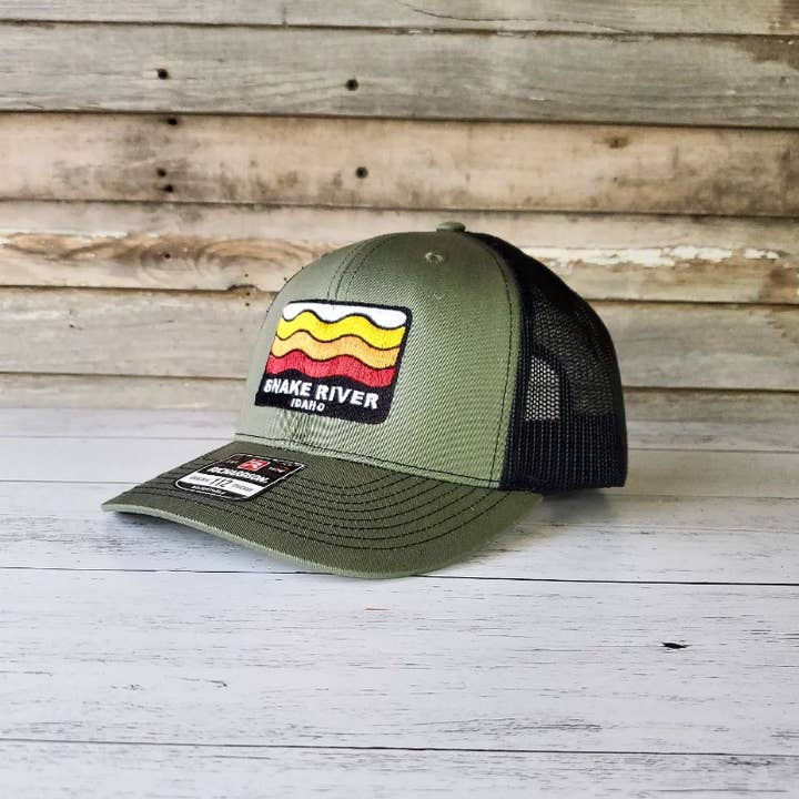 Mad River - Wholesale Trucker Hat - Unisex - "Retro Wave" Cap with Custom Text. R112 Loden/Blk Center