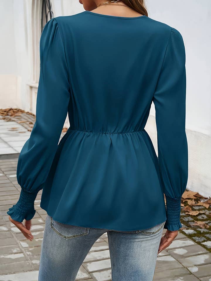 Navy Retro deep V cross-strap waist shirt for wholesale on Faire1