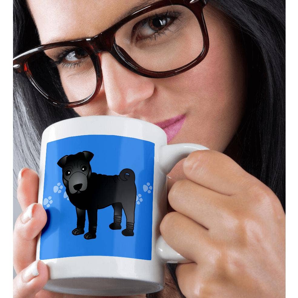 3dRose - Wholesale Coffee Mug - 3dRose, Cute Chinese Shar Pei Black Coat - Blue Paw Prints, Mug9