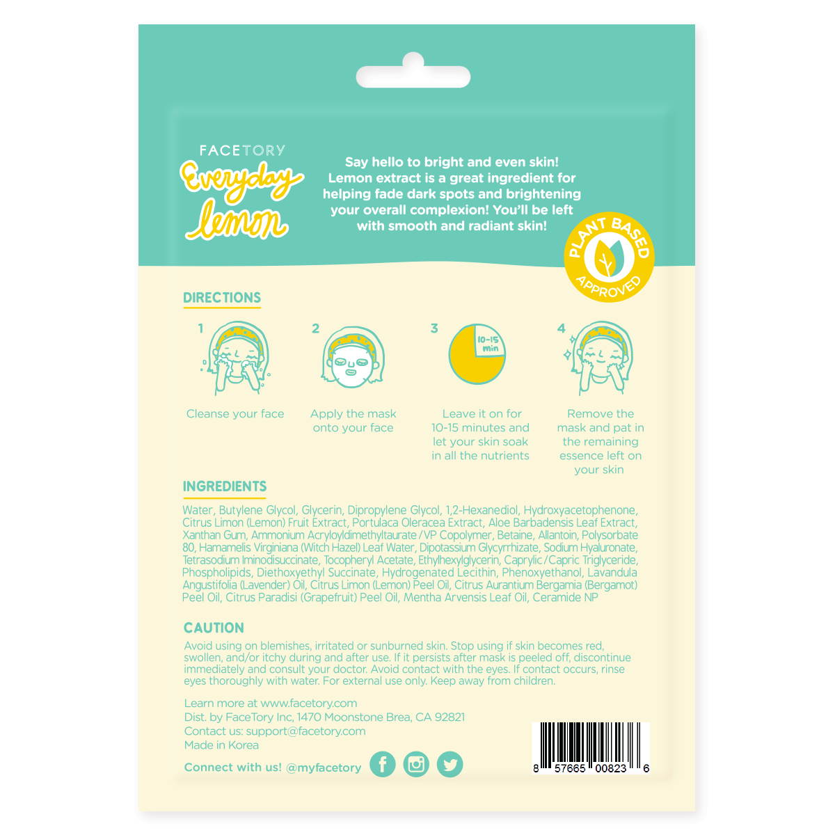 FaceTory - Wholesale Skincare Face Mask - Face Mask - Korean Beauty - Brightening - Everyday - Lemon4