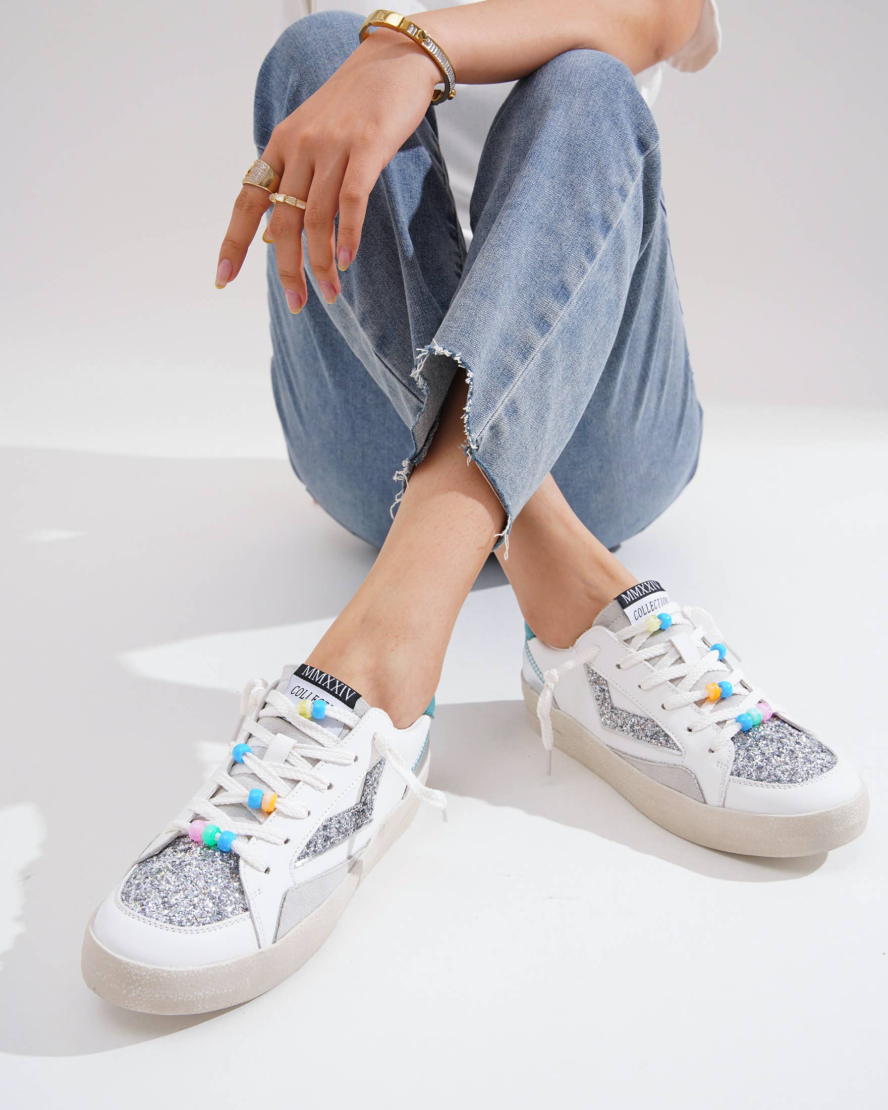 CEREZA - Vente Baskets tendance – femme - Baskets à semelle plateforme pour femmes avec détail pailleté18