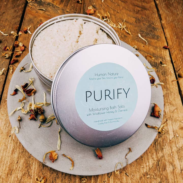 Purify Organic Moisturising Bath Salts With Honey & Oats for wholesale by Human Nature Organics US