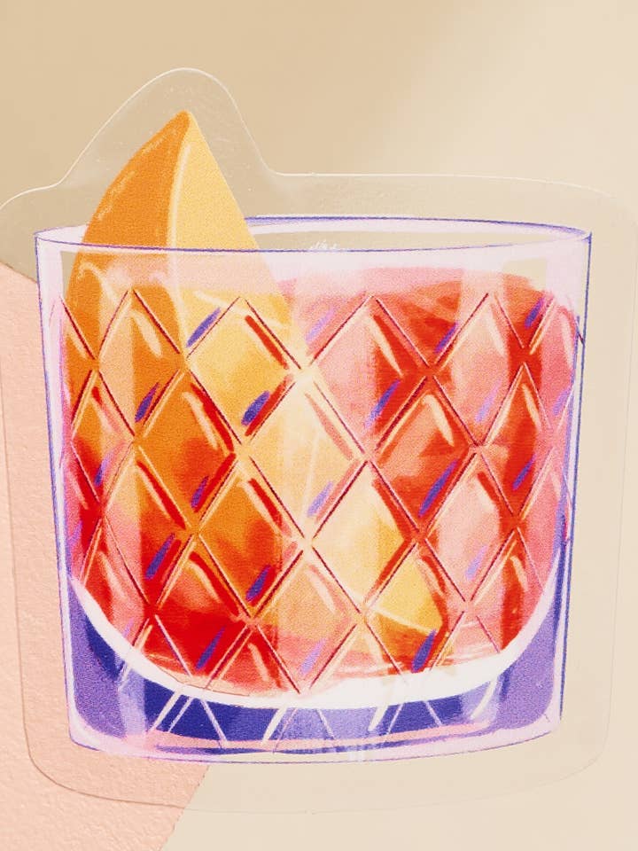 Negroni Cocktail Lowball Clear Illustrated Sticker for wholesale by One & Only Paper