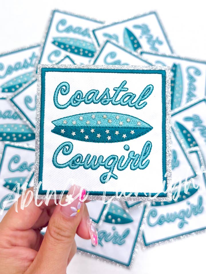 coastal cowgirl turquoise glitter trucker hat patch iron on for wholesale by ABLNco