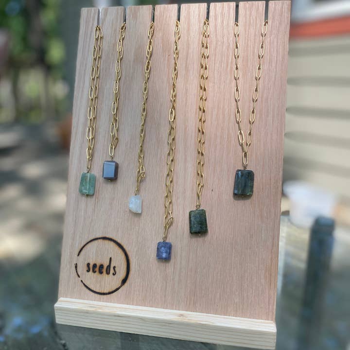 Seeds - Wholesale Link & Chain Necklace - Matte Gold Stone Paperclip Chain Necklace Pack1