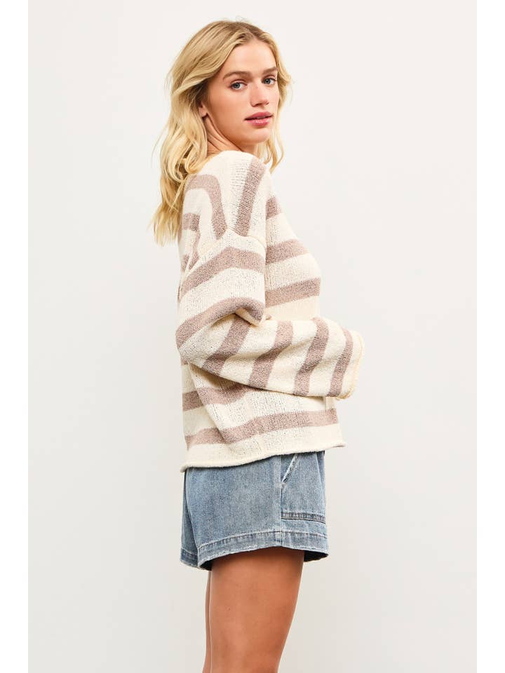 Mustard Seed – Großhandel Strickpullover – Damen – STRICKPULLOVER MIT GESTREIFTER TEXTUR UND U-BOOT-AUSSCHNITT