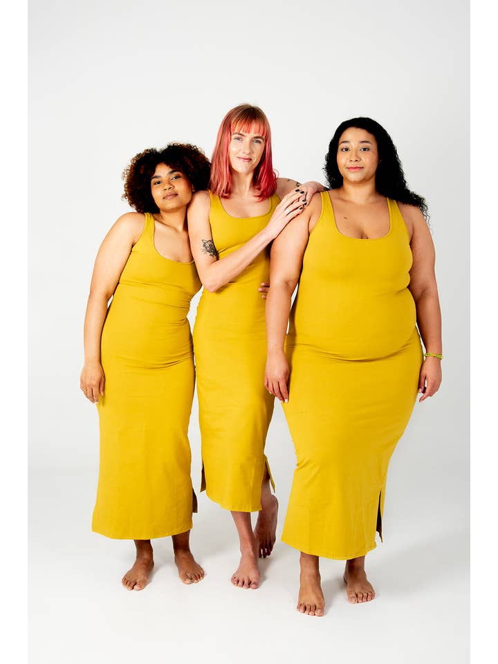 Shinni Neck Midi Dress In Mustard Seed for wholesale on Faire