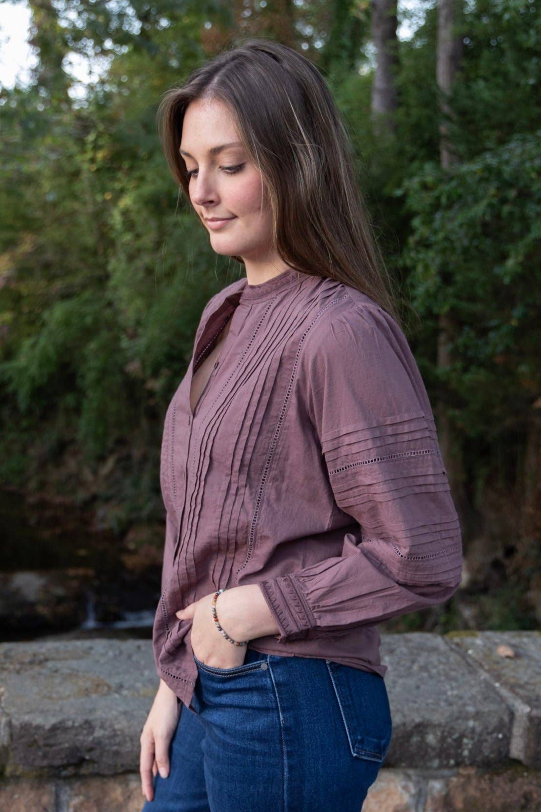 Ex Voto - Wholesale Button Down Shirt - Women's - Olivia Blouse in Plum by ExVoto5