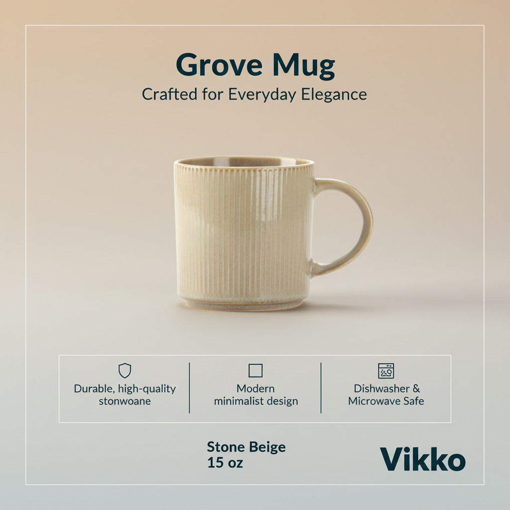 Kadra Kitchenware - Venta al por mayor Taza - Vikko - Grove, Taza, Beige Piedra, 15 oz3