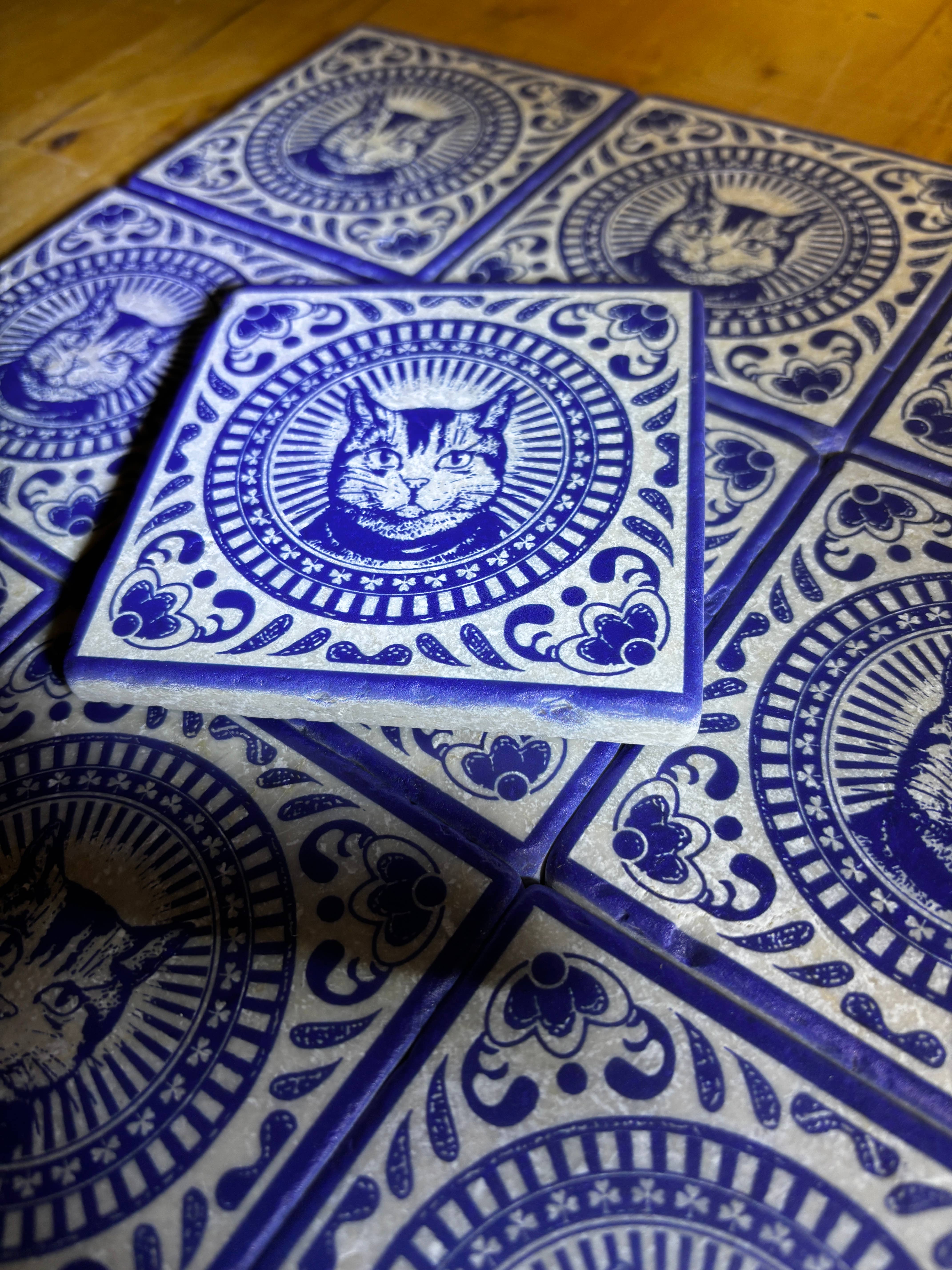 Henri Banks - Creative Gifts - Wholesale Decorative Tabletop Object - Printed marble tile, The Cat1