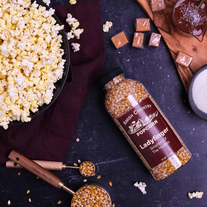Amish Country Popcorn – wholesale Popcorn – 14oz Bottle of Ladyfinger Hulless Popcorn