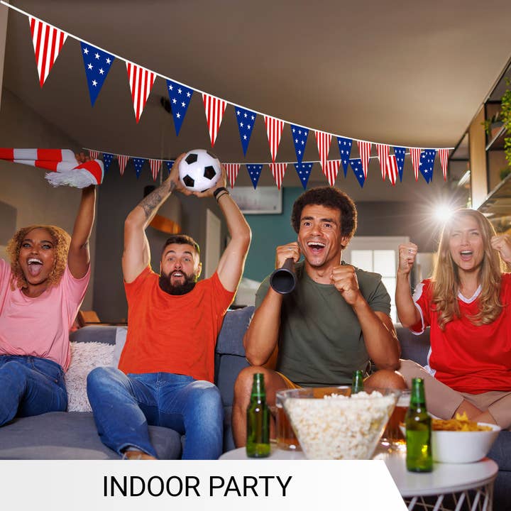 G128 - Wholesale Party Sign/Banner - G128 American USA Star & Stripe Pennant Banner | Flag 7 x 8 Inch, Full String 9.8 Feet | Printed 150D Polyester, Decorations For Bar, School, Festival Events Celebration (Total 10 PCS)2