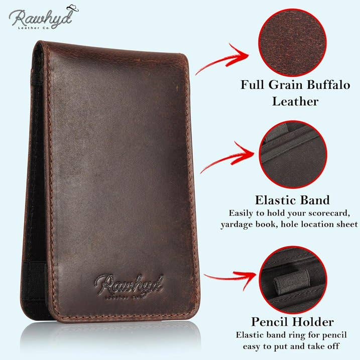 RAWHYD Leather Co. - Wholesale Sporting Accessories - RAW HYD Leather Golf Scorecard Holder, 7" x 4.5", Golf Yardage Book Cover - Golf Notepad5