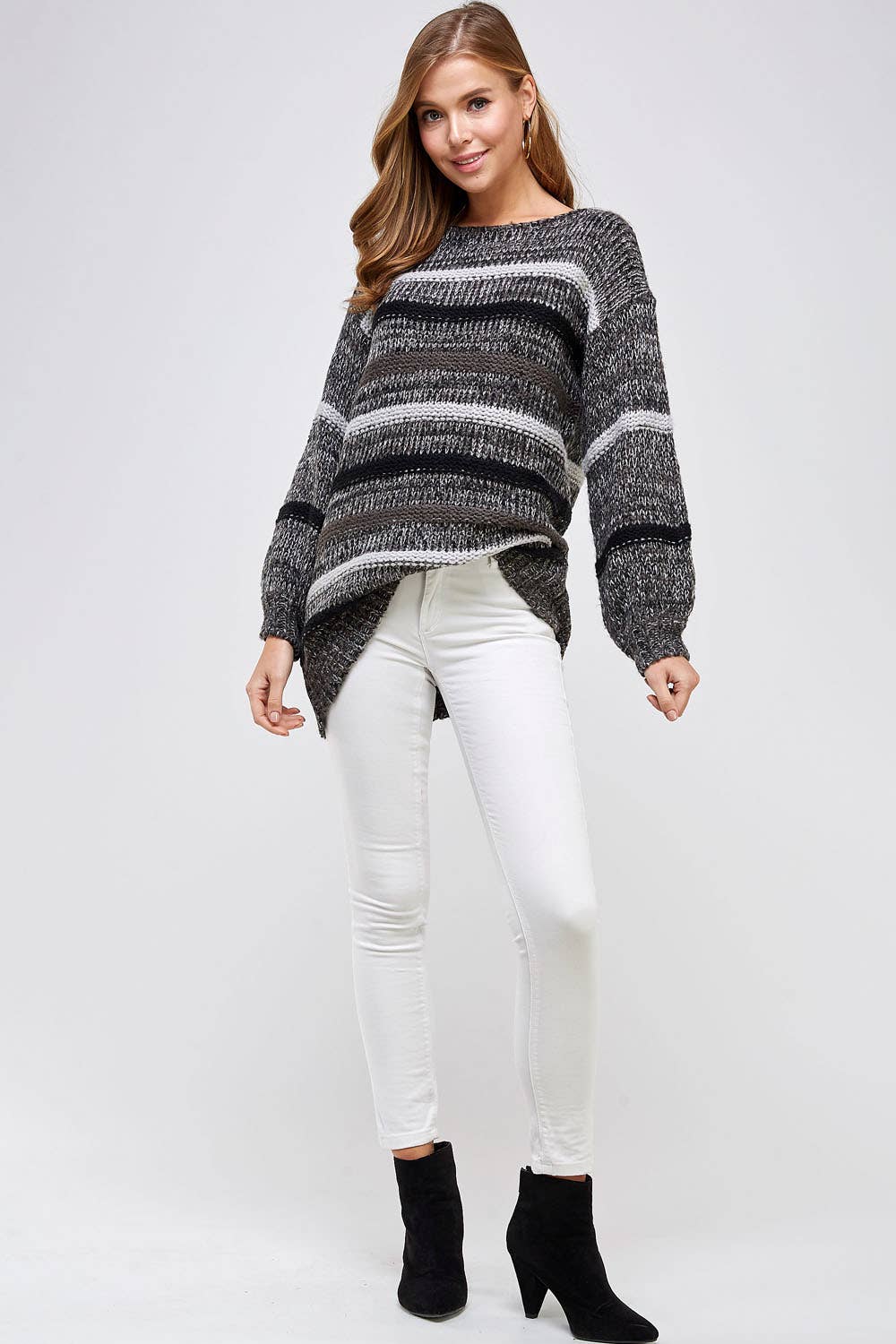 Saints & Hearts - Vente Pull tunique – femme - PULL LONG EN TUNIQUE À RAYURES ANTHRACITE SIT013 - STYLE AUTOMNAL4