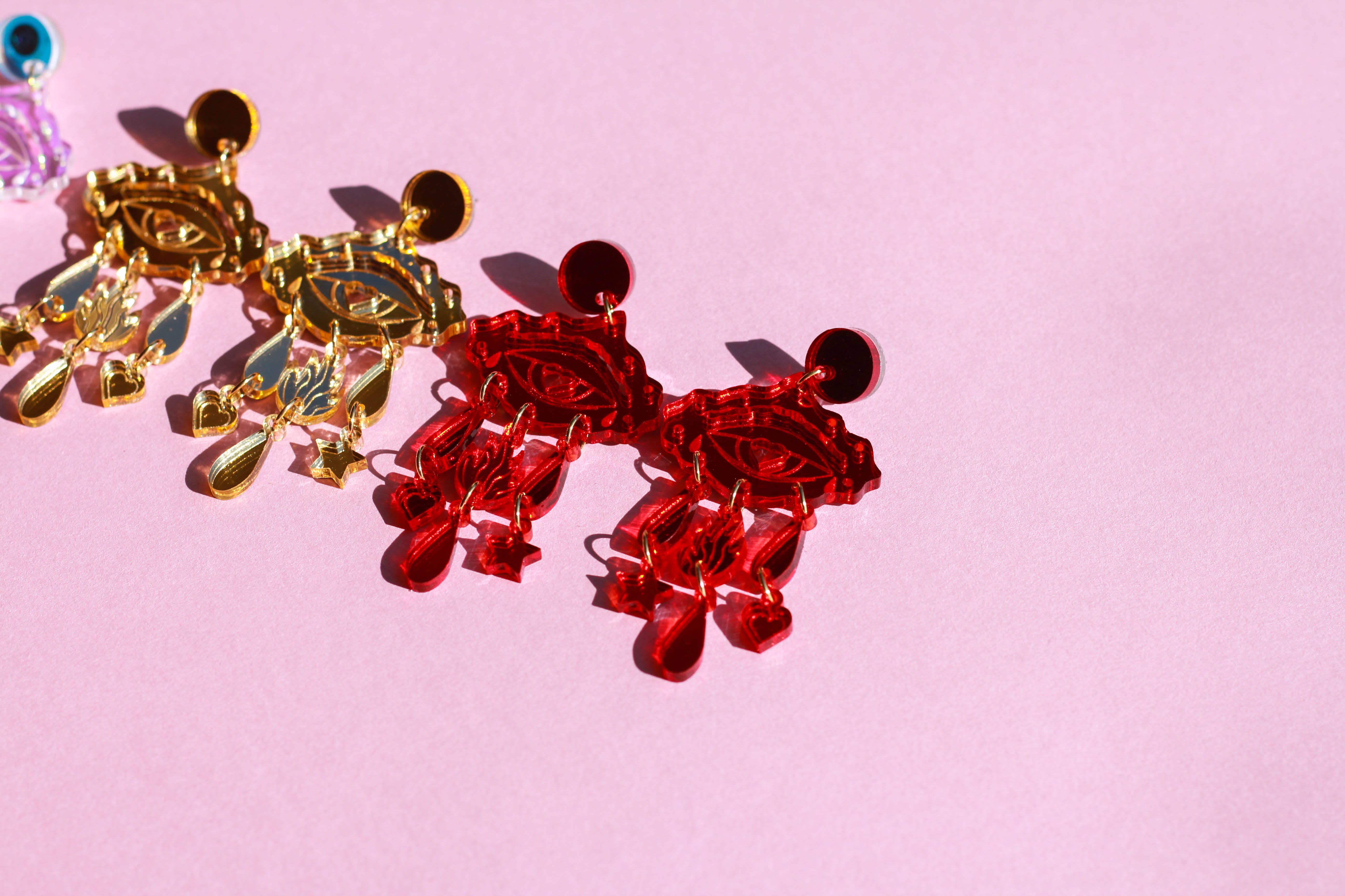 LUNA & SAYA - Wholesale Dangle Earrings - Sacred Eyes Dangles | Acrylic Statement Earrings7