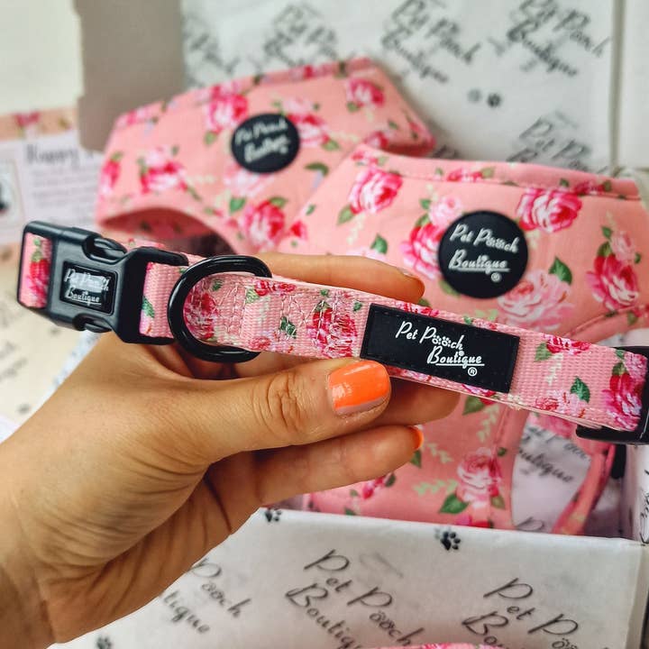 Sunday Rose Floral Dog Collar With Optional Accessory (pink) for wholesale by Pet Pooch Boutique