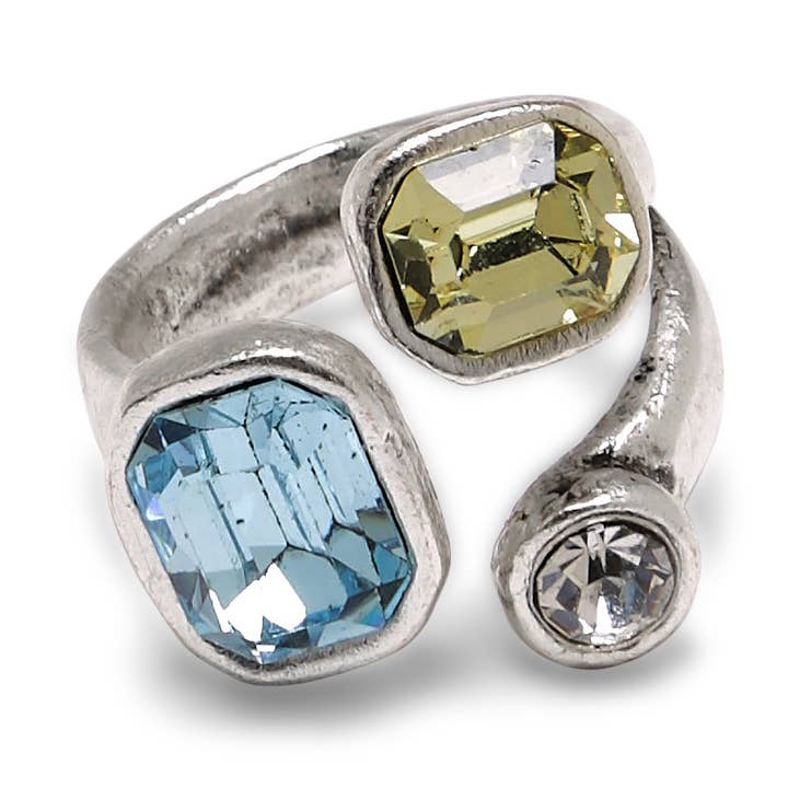 Handmade Blue Yellow Crystal Brass Ring - 6983 for wholesale by Chanour