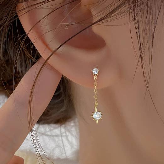 Brincos de Diamante Estrela em Prata de 1ª Lei 925 por atacado de happyzzzsu