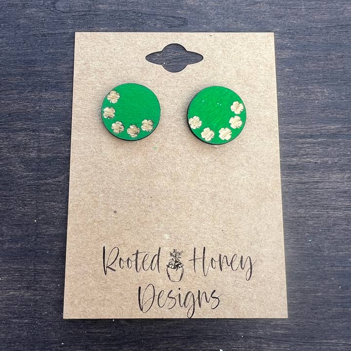 Shamrock Stud Earrings - St Patricks Day for wholesale by Rooted Honey Designs