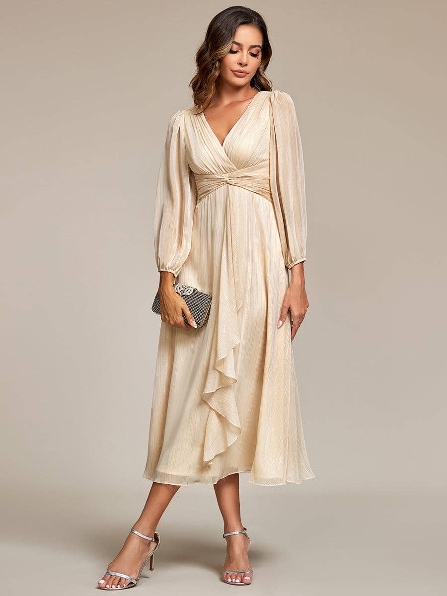 Ever-Pretty - Vente Robe de soirée – femme - Robe scintillante en mousseline pour invitée de mariage à manches longues36