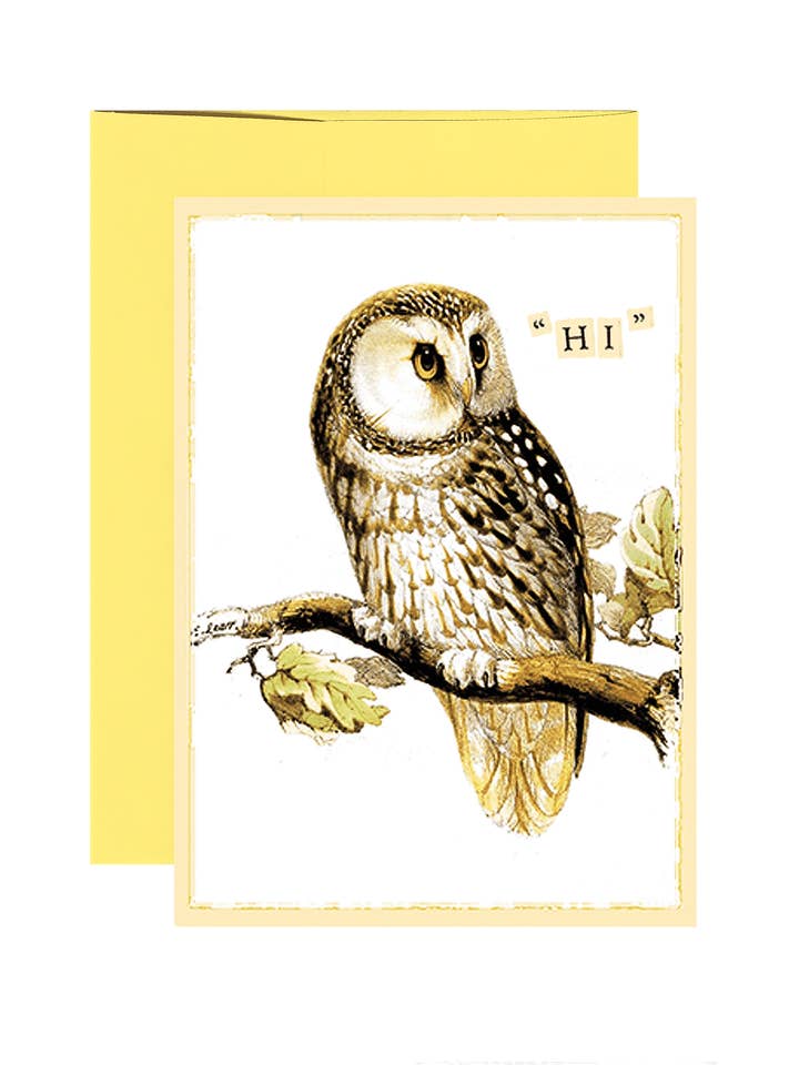 Hi Owl Folded Greeting Card for wholesale by Ben's Garden