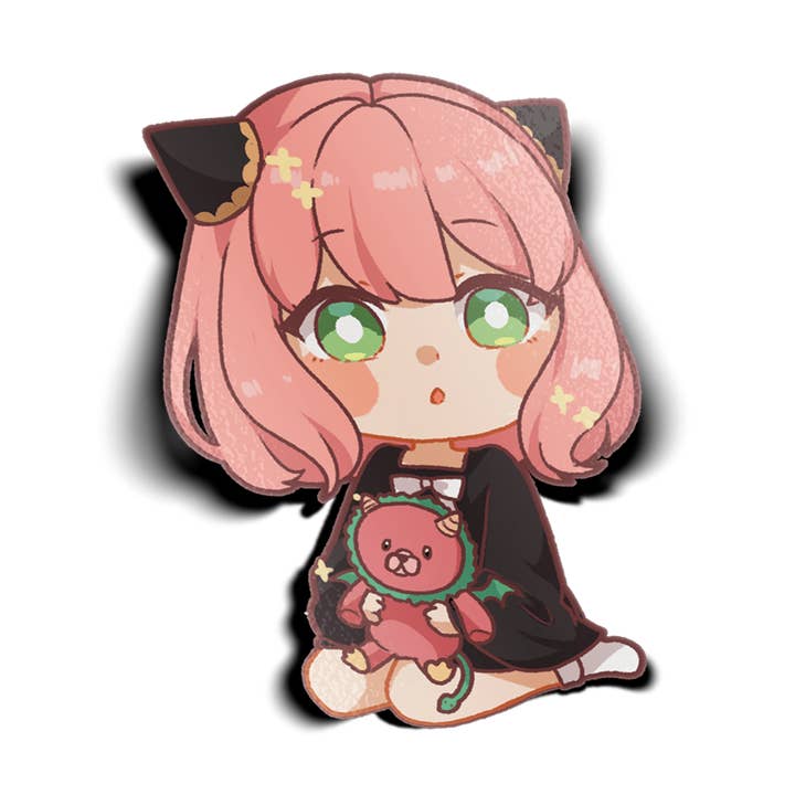 ANYA WITH PLUSHIE CHIBI MINI STICKER { SPY X FAMILY } for wholesale by Usagi x Usagi, LLC