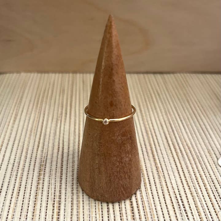 Solid 14k Gold Stacking Band with Bezel-set Diamond Ring for wholesale by TASI Designs