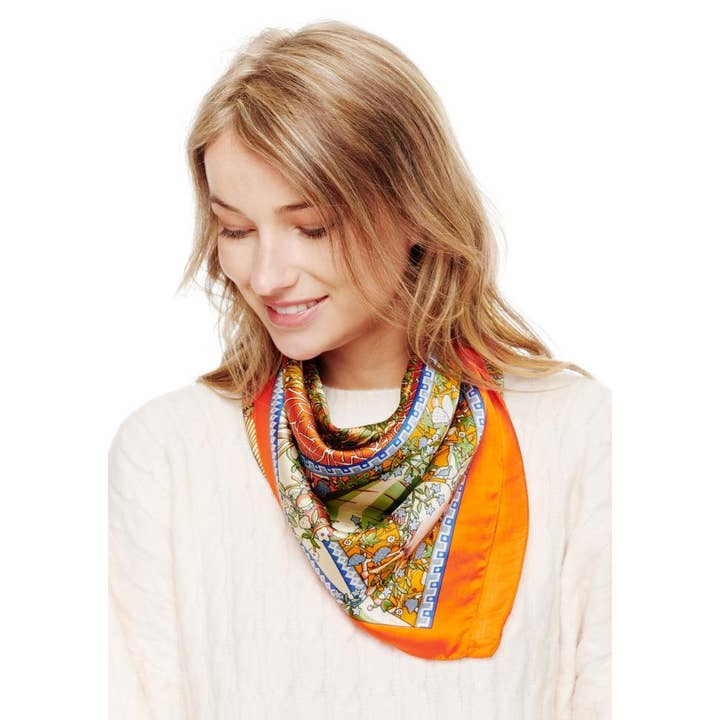 anbfashion - Wholesale Scarf - Women's - MIX LEAF PRINT SQUARE SILKY BANDANA NECK SCARF