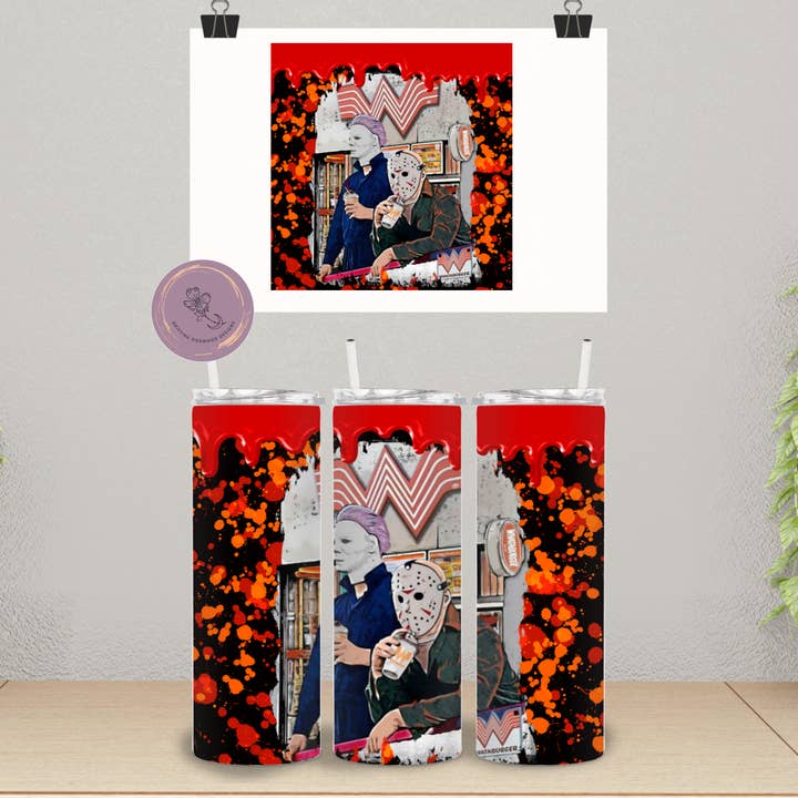 Drifting Dogwood Designs - Wholesale Insulated Mug/Tumbler - Whataburger Horror Movie Characters Tumbler (Michael & Jason)1