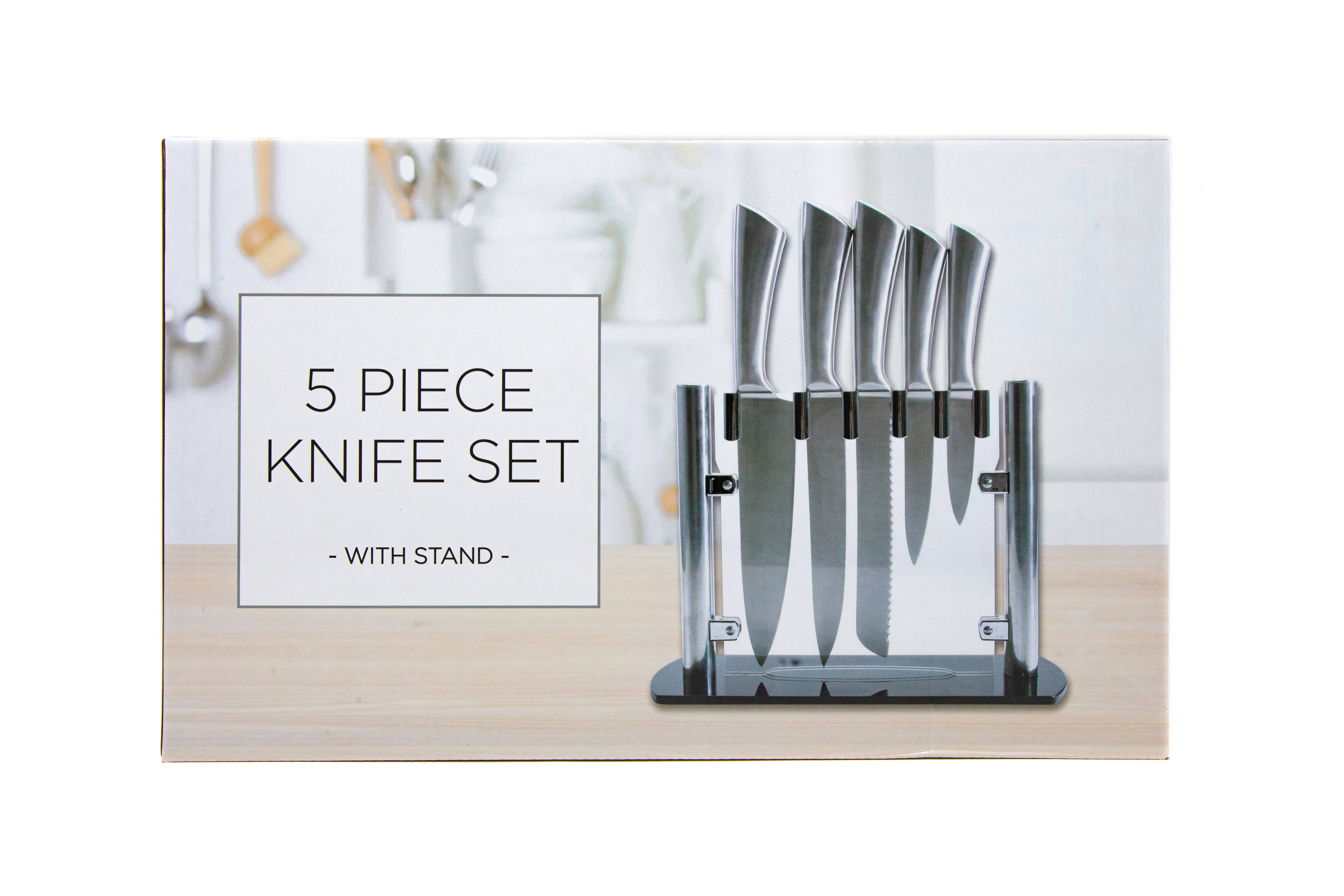AnySharp - Wholesale Knife Set - Upright Stainless-Steel Knife Set with Stand (5 piece)4