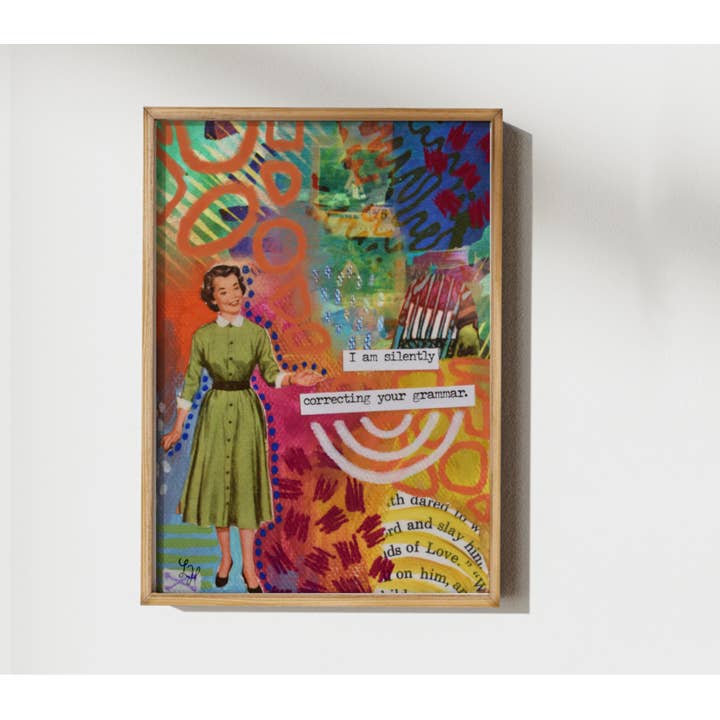 Grammar Police: Vintage Mixed Media Collage -Fine Art Print for wholesale by LinHopArt