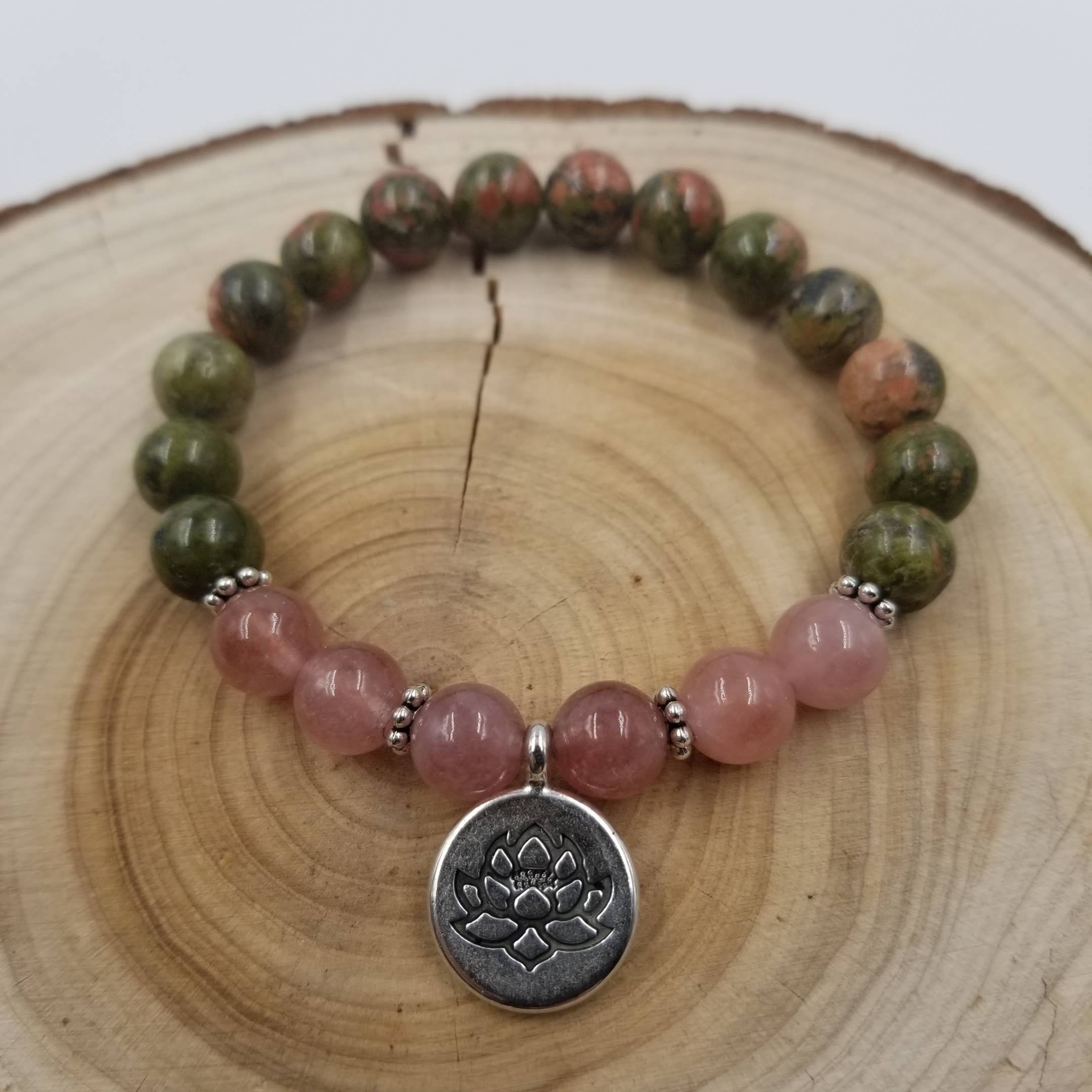 CHAKRA JEWELRY - Wholesale Charm/Dangle Bracelet - Labradorite Stone & Rose Quartz Bead Lotus Charm Bracelet1