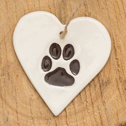Tags - Paw Print - Handmade ceramic tag heart for wholesale by Broadlands Pottery