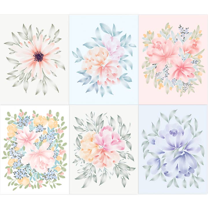 Watercolor Flowers - Boxed Set of 6 Greeting Cards for wholesale by Pia Chella