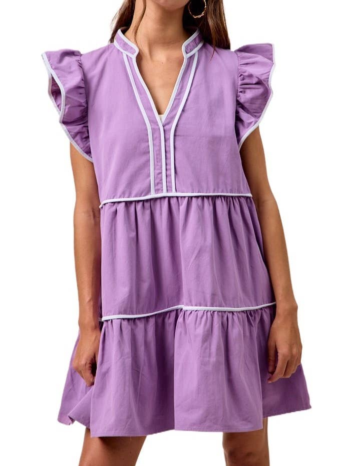 Gameday Theme Contrast Binding Ruffled Dress for wholesale by Vanilla Monkey