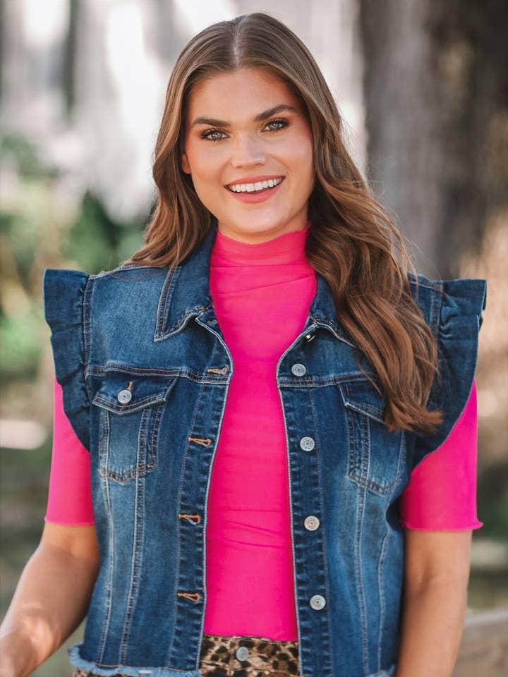Jordan Ruffle Denim Vest- Dark Denim for wholesale by Jess Lea