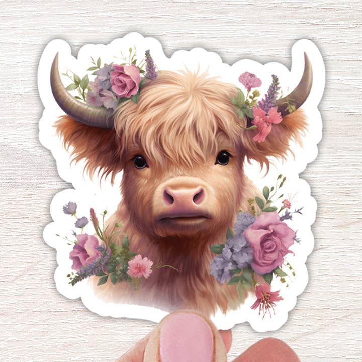 Baby Highland Cow Sticker for wholesale by The Daydreamer Designz