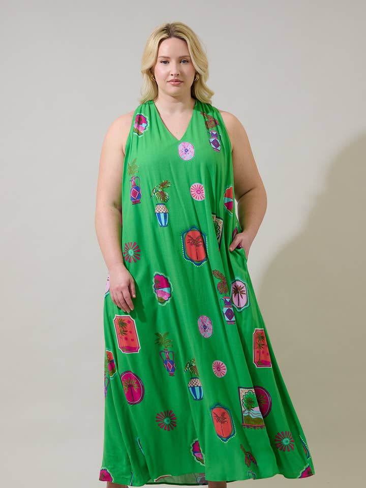 Trinie Postcard Rubi Halterneck Maxi Kjole Kurve for engroshandel hos Sugarlips