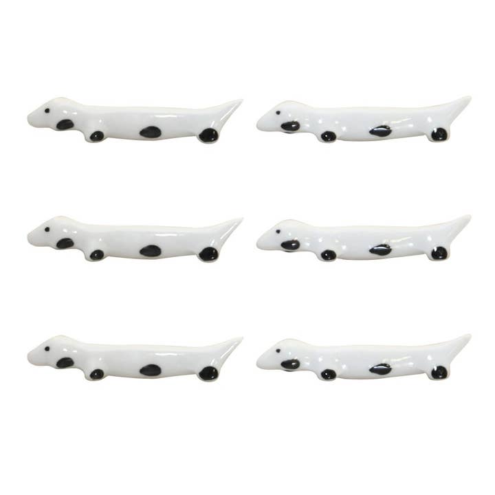 AULICA - Wholesale Knife Storage - White dachshund knife rests in porcelain - set of 6
