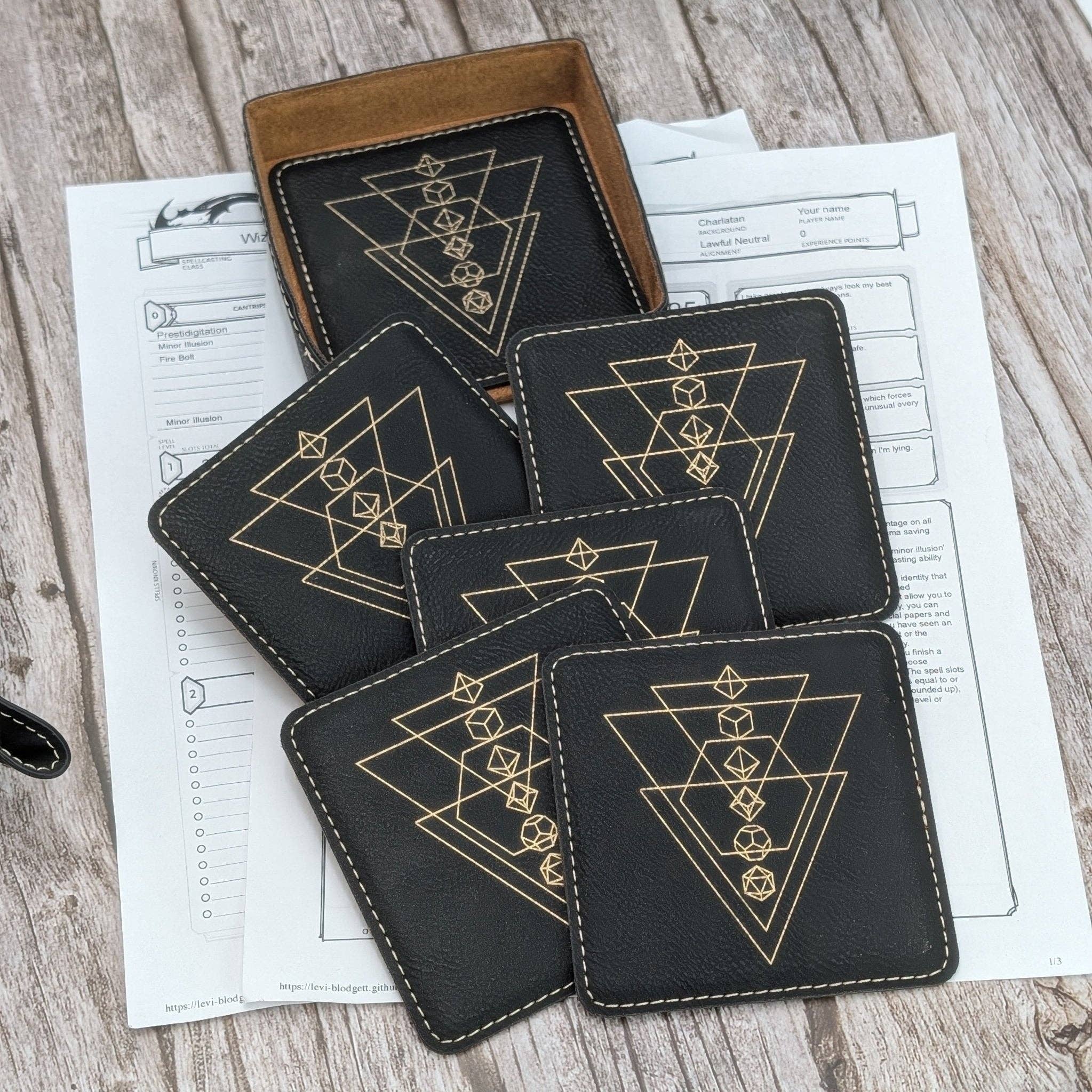 EBONWOOD - Wholesale Coasters - Arcane Geometry Coaster Set – D&D Dice Edition0