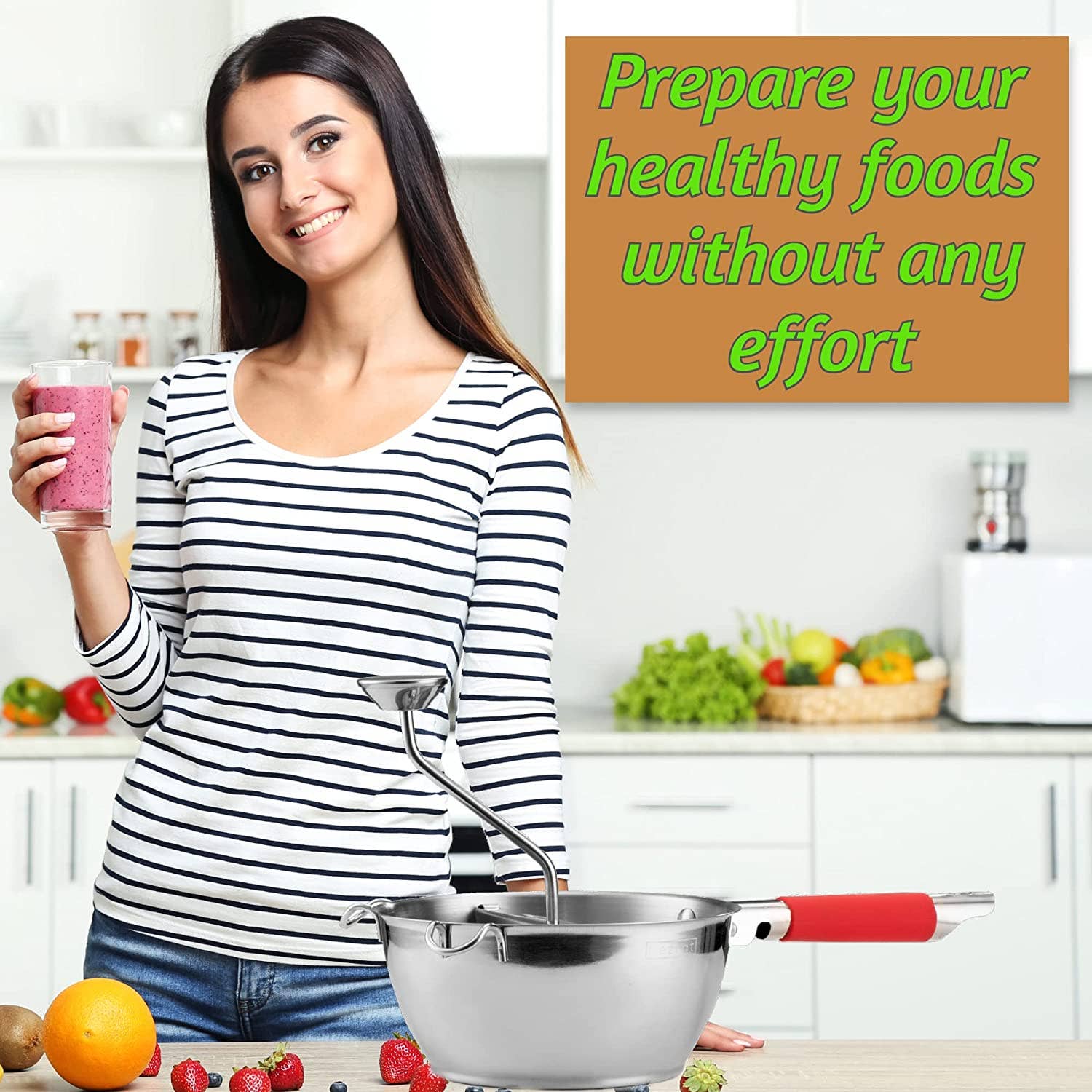 Bezrat - Wholesale Kitchen Tool/Gadget - Food Mill with 3 Food Grinder Discs & Bowl (Red)2