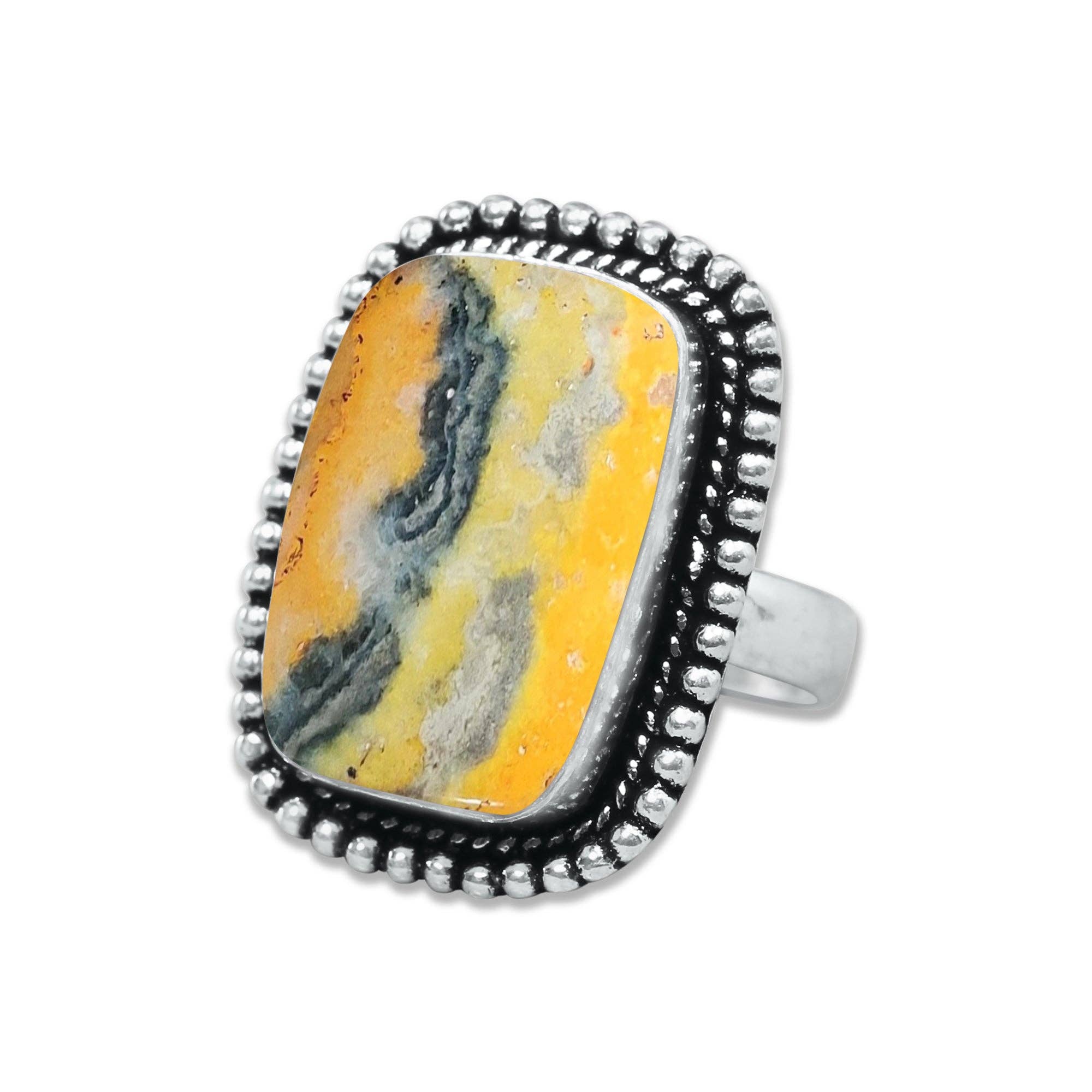 Handmade Jewels - Wholesale Cocktail/Statement Ring - Bumblebee Jasper Rings – Handmade, Silver-Plated, Designer  (Made to Order)4