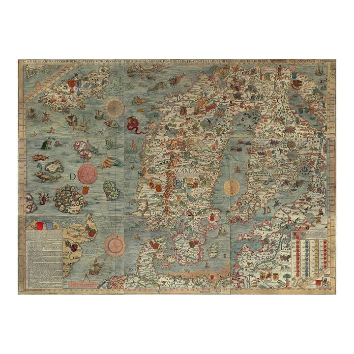 Carta Marina Mappa del Mondo del XVI Secolo Poster Vintage Antico Arte da Parete per la vendita all'ingrosso da parte di Gotham Gifts