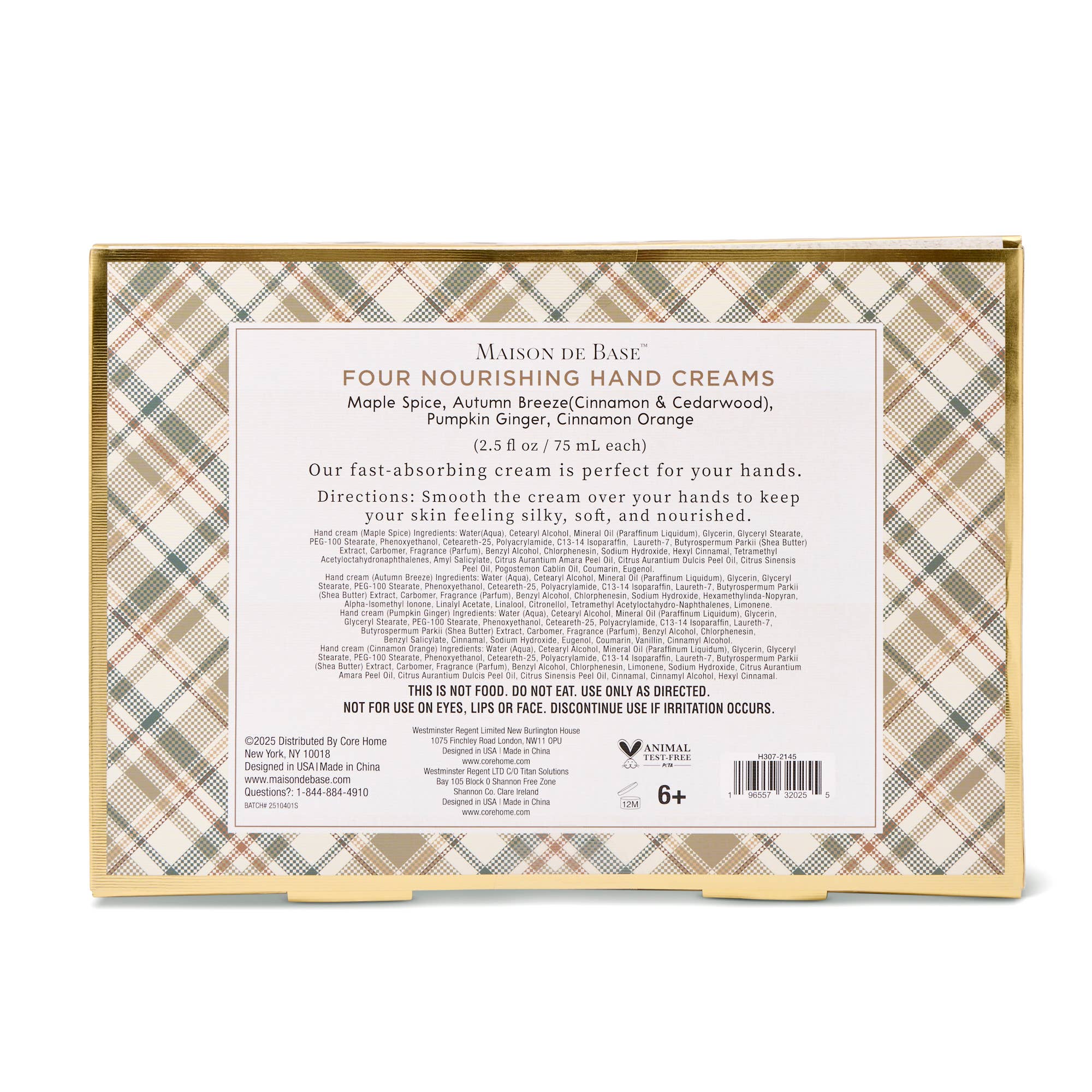 Core Home - Wholesale Hand Cream/Lotion - 4pk 75ml Hand Cream - Plaid1