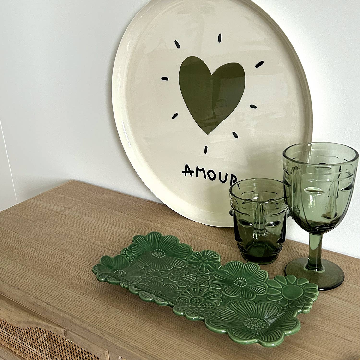 Green face tumbler glass D8 H10cm for wholesale on Faire7