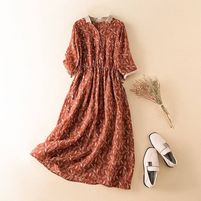 UZ Wholesale Store - Wholesale Dress - Women's - Linen Dress Mid Length Pleated Loose Organ6
