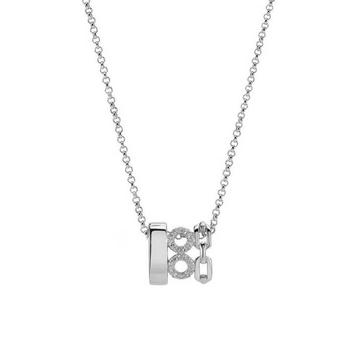 Rhodium silver circle necklace set with white zirconium for wholesale by ORUS BIJOUX