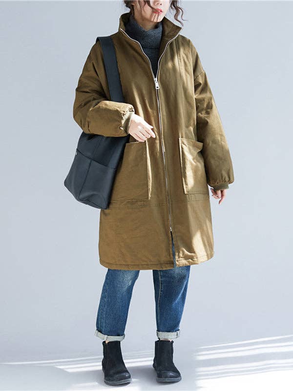 VividLux - Wholesale Coat - Women's - Long Sleeves Loose Quilted Zipper High Neck Coats Padded Coat3