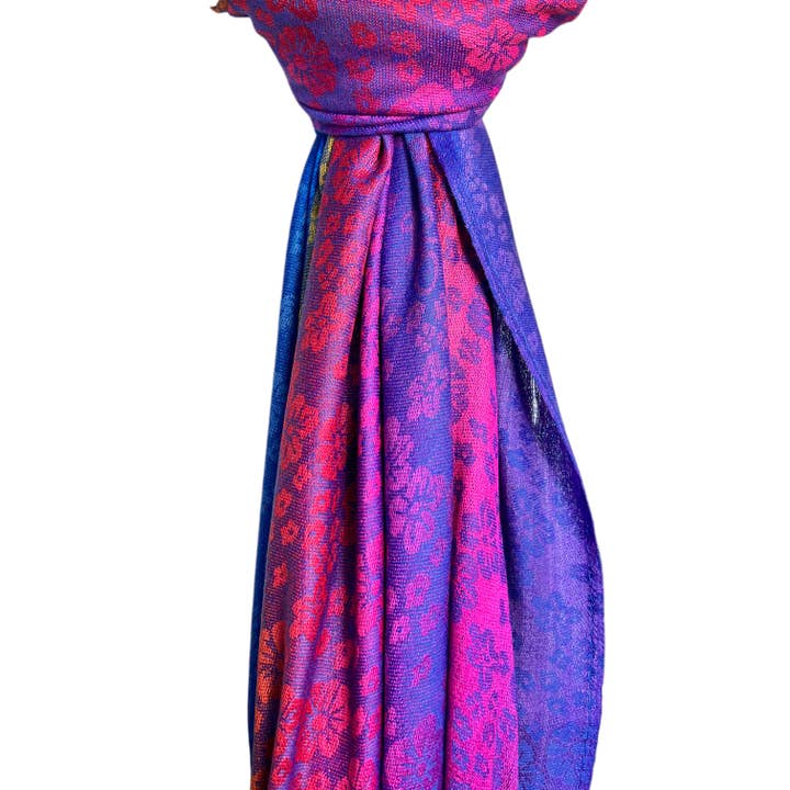 London Scarves – Engroshandel Tørklæde - Dame – Rainbow Pashmina sakura blomsterprint med kvaster7